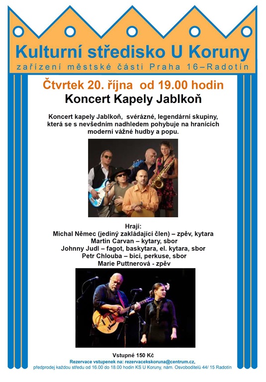 Plakátek ke koncertu skupiny Jablkoň 