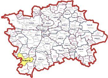 Schéma umístění Městské části Praha 16 v rámci Hlavního města Prahy
