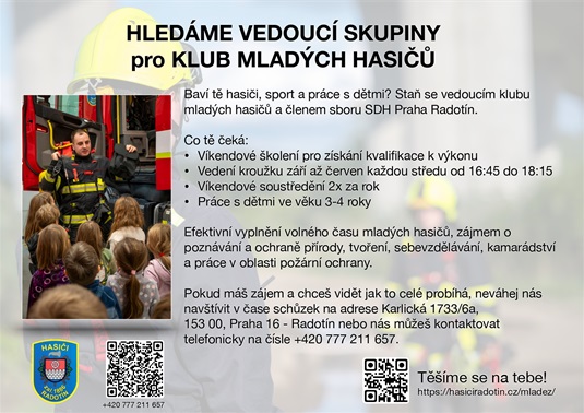Hasiči hledají vedoucí/vedoucího pro&nbsp;Klub mladých hasičů