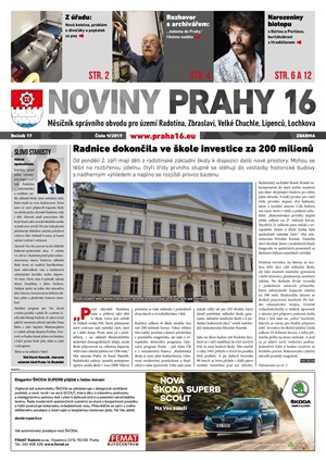 Titulní strana zářijového vydání Novin Prahy 16