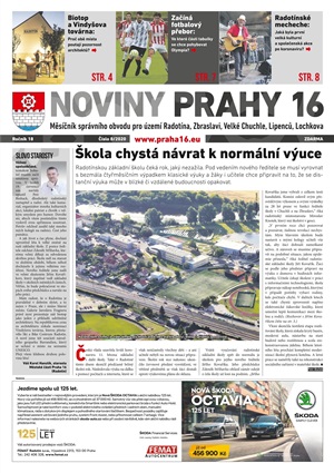 Titulní strana Novin Prahy 16, srpen 2020