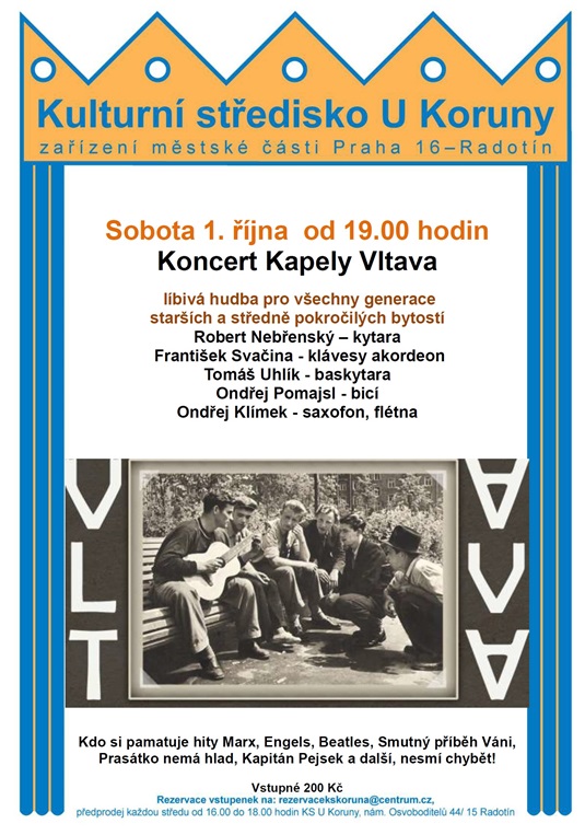 Plakát ke koncertu skupiny Vltava 