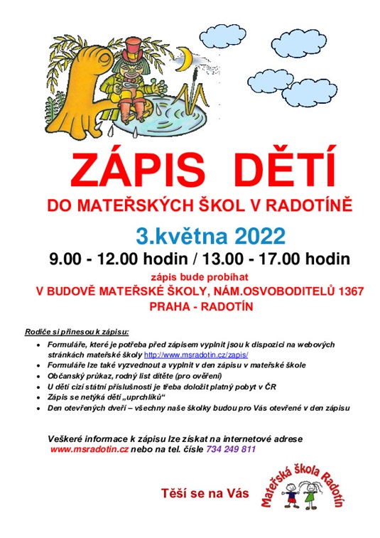 Zápis do Mateřské školy Praha - Radotín