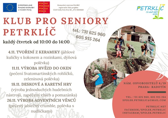 Klub pro seniory Petrklíč, program na listopad 2021