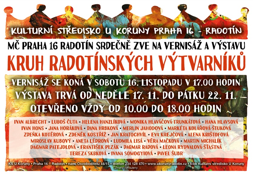 Plakát k výstavě Kruhu radotínských výtvarníků (17. - 22. 11. 2019)
